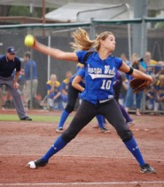 During the 2A semifinal game, junior Maggie Ham from George West High School turns on the heat against the Lady Longhorns of Early High School.  George West won the game 1-0 in the 11th inning. Ham and her teammates played Brock High School for the 2A championship winning 1-0.