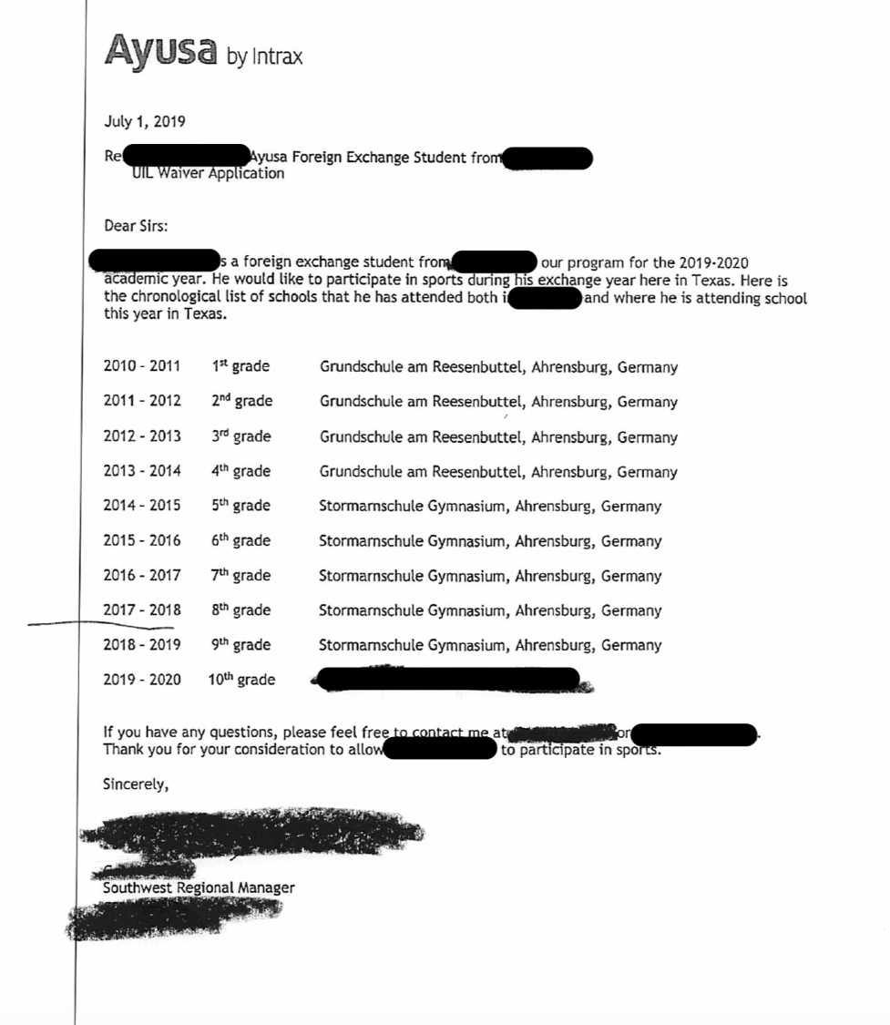 Sample chronological history of schooling