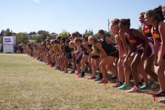 The starting line at the State Meet