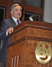 At the Texas Interscholastic League Foundation scholarship banquet at the Alumni Center on the University of Texas campus, UT System Chancellor Francisco Cigarroa speaks to the scholarship recipients and audience. Cigarroa, a renowned pediatric surgeon, told the students that anything is possible with a solid education. Last year TILF awarded $1.2 million to former UIL academic state competitors.