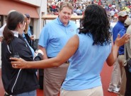 Mark talks with UIL staff at the 2010 Track and Field State Meet.
