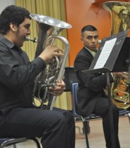 Members of the PSJA Memorial High School ensemble play for their judge at the Texas State Solo and Ensemble Contest. TSSEC was held over Memorial Day weekend.